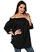 ZANZEA Womens Off Shoulder Summer Blouse Tunic Tops 3/4 Long Sleeve Tie Knot Ladies T-Shirts 01-Black Medium