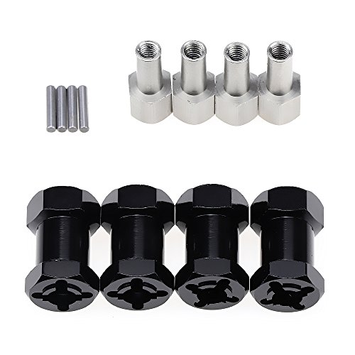 Wheel Hex Hub 12mm to 20mm Extension Adaptor 4 Longer Combiner Coupler for 1/10 RC Crawler Upgraded Parts Axial SCX10 CC01 Jeep Wrangler 4Pcs (Black)