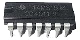 Texas Instruments CD4011BE ICS and Semiconductors, Quad 2-Input NAND Gate, 14 Pin, CMOS, 4 Element, Plastic Dip Tube, 19.3 mm L x 6.35 mm W x 4.57 mm H (Pack of 10)