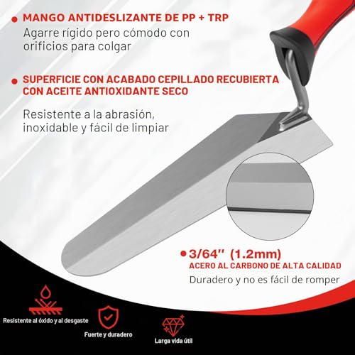 SHALL Juego de llanas de acabado de agarre suave (3 piezas), llana de albañilería, llana de medición, llana de borde, herramientas de albañilería con mangos de agarre suave.