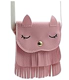 Naovio Cat Tassel Shoulder Bag Small Coin Purse Crossbody Satchel for Kids Girls,Pink