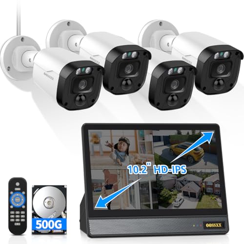(2026 Updated) 5MP Wired Security Camera System with 8CH NVR & 10" IPS Screen, IP67 Outdoor Camera, 122° Wide Angle, Free App No Monthly Fee, Remote Control, 500GB HDD, Home Security
