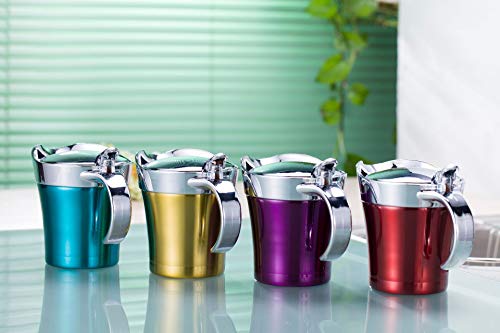 Stainless Steel Gravy Boat Sauce Jug - Double Wall Insulated Steak Sauce Pot with Hinged Lid for Thanksgiving Dinner (14 Ounce) (Purple) - Thumbnail 2
