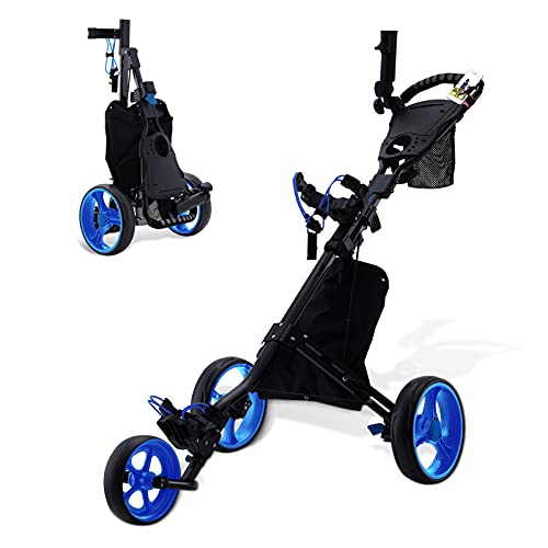 Folding Golf Push Cart, 3 Wheel Golf Cart, Lightweight Swivel Golf Pull