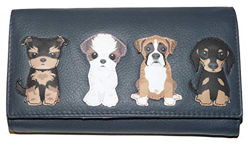 Sitting Dogs Soft Leather RFID Matinee Purse by Mala Leather - Best Friends Collection (Grey)
