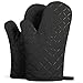 ETECHAMART Cotton Oven Mitts with Silicone Heat Resistant Quilted Microwave Gloves for Baking and Kitchen Thanksgiving Day One Pair (Black)