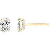 DIAMONBLISS 10K or 14K Real Solid Gold Stud Earrings for Women | White or Yellow Gold Oval Cut Solitaire Studs | 0.5 to 4 Carat Cubic Zirconia CZ Simulated Diamond
