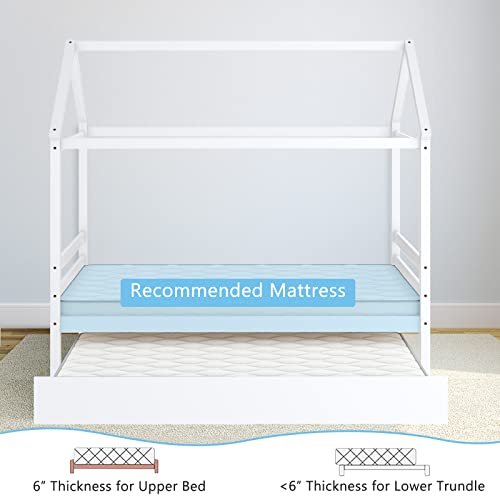 Giantex House Bed with Trundle, Solid Wood Twin Size Daybed for Girls & Boys, Kids Platform Bed