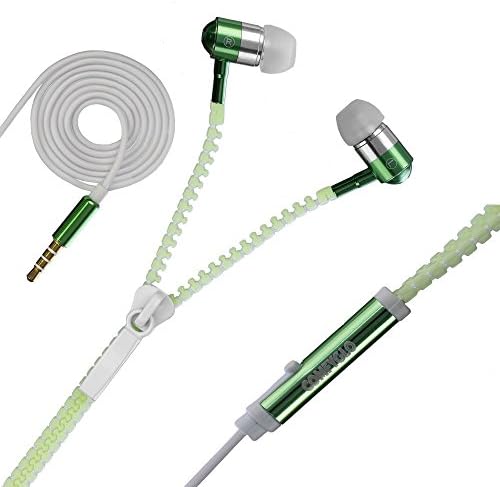 COMFYGLO Glow in the Dark Zipper In-Ear Noise Cancelling Headphones earbuds with Microphone (Green)