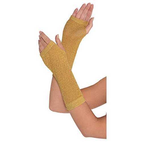 Amscan Fishnet Glove Accessory (2 Pack), 13.6" x 4.8", Gold