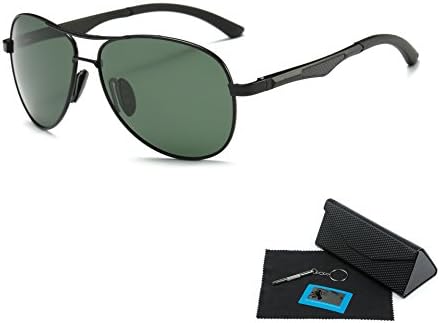Shushu Jacob Men's Polarized Sunglasses UV400 Protection Vintage Aviator Dark Green Lens Black Frame