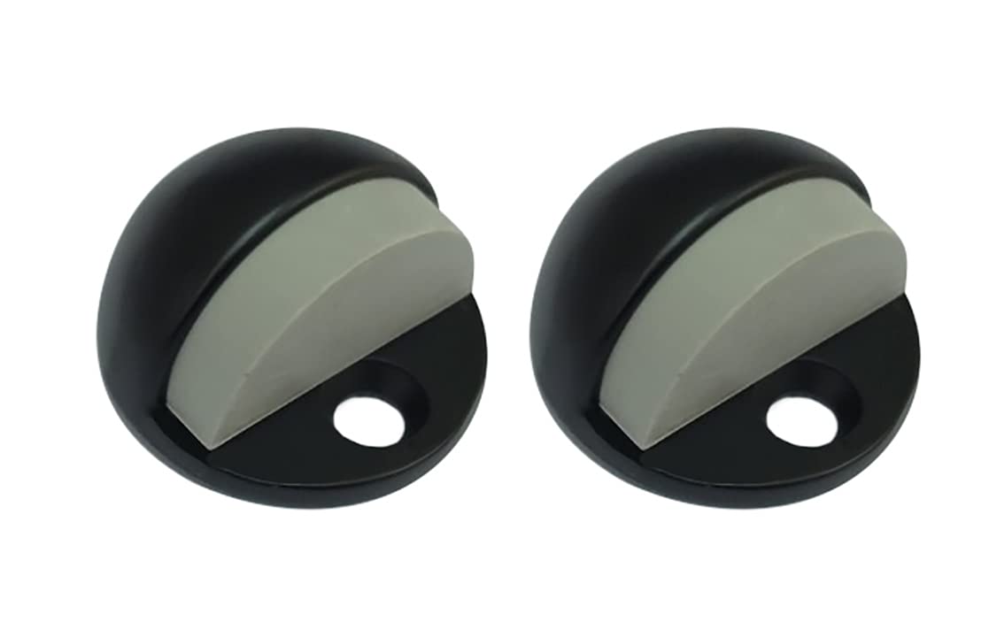 QCAA Solid Brass Low Dome Floor Door Stop, 1/4"-3/4" Clearance from Floor Buttom, Matte Black, 2 Pack, Made in Taiwan