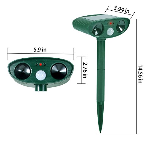 Wikoo Animal Pest Repeller, Solar Powered Ultrasonic Pest Repellent, Effective Outdoor Waterproof Pest Control, Repels Raccoons, Skunks, Foxes, Dogs, Cats, Deer, Squirrels etc