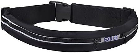 Gxilee Running Waist Pack, Runing Belt, Race Belt, Workout Belt for Hiking/ Walking/Running/Fitness, Water Resistant Dural Pockets, Fits for IPhone 6/6S/6 Plus/6s Plus/ Galaxy S5,S6,Note 4/5 (Black)