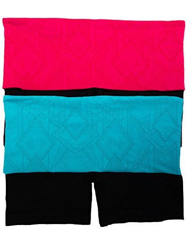 CC 2 Pack Nylon Spandex Tribal Pattern Fold Over Yoga Shorts (Small/Medium, Red/Teal)