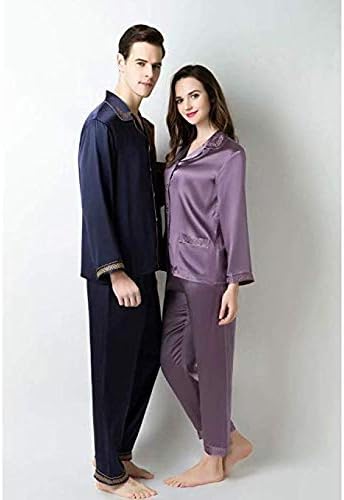 Vivid Time 100% Mulberry Silk Satin Luxury Pajama Men&Women Couple Sleepwear Elegant Dress Set