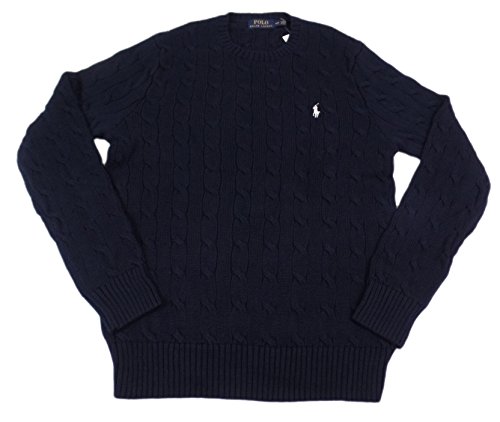 Polo Ralph Lauren Men s Crew-Neck Cotton Cable Sweater (XL, Hunter Navy/White Pony)