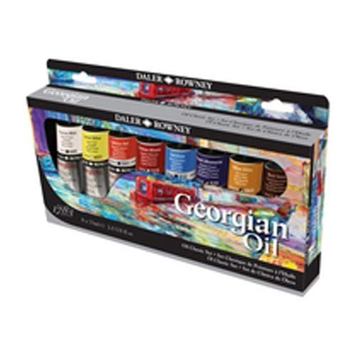 Daler-Rowney Georgian Oil 75ml Classic Paint Set, 8 Assorted Colours, Ideal for Professional Artists & Students