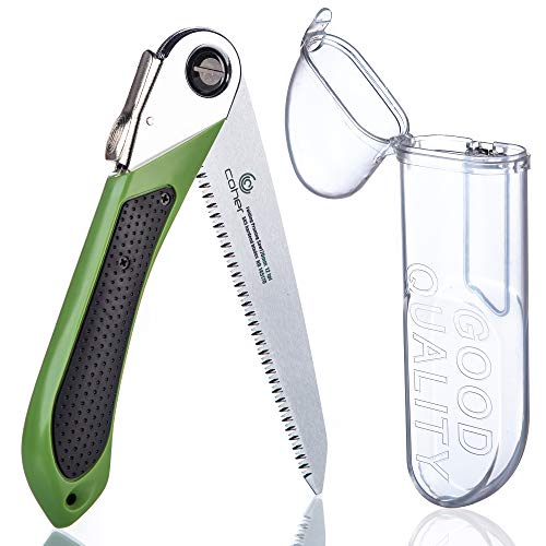 coher Folding Hand Saw for Tree Pruning, Camping, Gardening, Hunting. Cutting Wood, PVC, Bone with Ergonomic Handle Design and Plastic Case