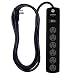 GE, Black, 6 Outlet Surge Protector, 8 Ft Extension Cord, Power Strip, 1300 Joules, Twist-To-Close Safety Covers, 33662 primary