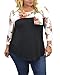 Urban Rose Womens Plus-Size 3/4 Ruched Sleeve Colorblock Top,3X,Ivory Floral/Solid Black