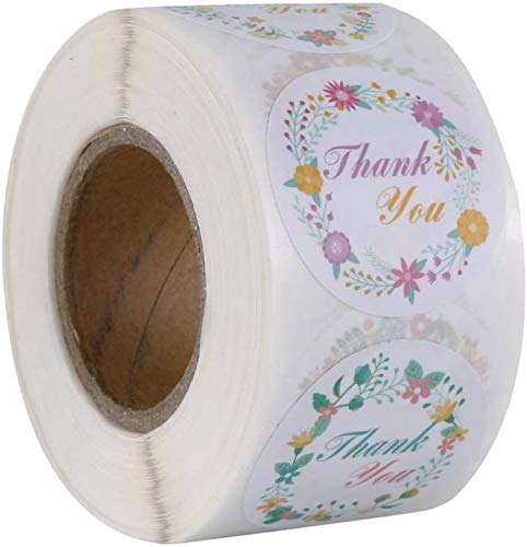 500Pcs Handmade Floral Thank You Stickers Roll, Round Adhesive Labels with Flower, for Gifts Cards, Wedding, DIY Envelope Sealing Candy Cookie Party Supplies (8 Designs)