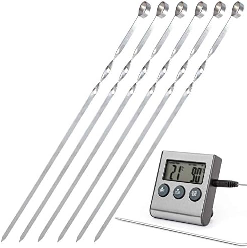 Lantelme 7337 Digital Pro-Accurate Quick Tip Cooking Thermometer and 6 Piece Pubic Pura Mangal Kebab BBQ Skewers Length 60 cm