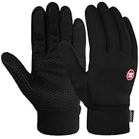 Vbiger Men Winter Warm Gloves Windproof Anti-slip Touch Screen Gloves Cold Weather Gloves Liner (L) Black