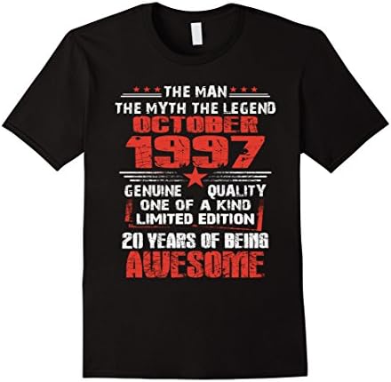 Mens Made in October 1997 20th Birthday Gifts 20 Yrs Old T-shirt Large Black