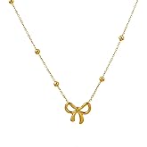 TACBSP Dainty Bow Pendant Necklace for Women Gold Ribbon Necklace Silver Rhinestone Bow Chain Necklace for Women Jewelry