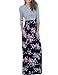 SUNNOE Women's Floral Printed 3/4 Sleeve Striped Scoop Neck High Waist Splice Party Maxi Long Dress (Small, Black Striped)