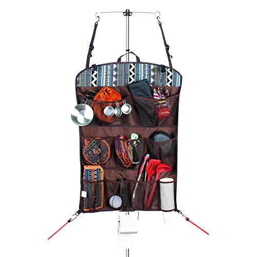 QEES Camping Utensil Hanging Organizer, Foldable Hanging Roll Up Storage Net Bag, Portable Dinnerware Storage Bag for Outdoor Camping Traveling SNGD01