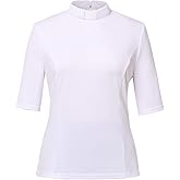 Womens Church Clergy Shirt with Tab Collar Spring/Summer Half Sleeve Slim Blouse Top