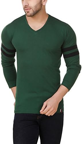 fabstone collection Men's Cotton V Neck Full Sleeves T-Shirt (Green)