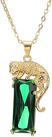 Mens Hip Hop Necklace Gold Plated Leopard Set With Diamond&amp;Green Crystal Pendant Iced Out Cuban Chain