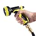 GLOUE Garden Hose Nozzle- 9 Way Spray Pattern Flow Control Nozzle- Extra 10 washers-for Patio, Lawn & Garden, Car Wash and Pets Showering-Supreme Customer Satisfaction(Yellow)