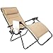 LUCKYBERRY Oversize XL Padded Zero Gravity Mesh Lounge Chair Beige Wider Armrest Adjustable Recliner with Cup Holder, Support 350 LBS