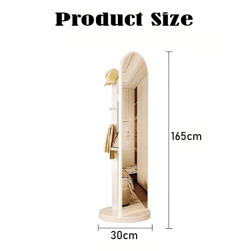 Full length mirror, HD 360° Rotating Floor Standing Rounded Mirrors with Coat Hanger & Shelf, Fitting Mirrors, Wooden Rotatable Mirror, Living Room Entrance Dressing Mirror (Style-C1)