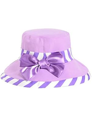 Women' Summer Sun Hat Cotton Dome Bucket Cap Hat with Big Bowknot（Purple）
