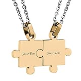 Custom Engraving Name/Date Stainless Steel Matching Jigsaw Puzzle Pendant Chain Necklace For Couple's Gift (gold)