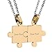 Custom Engraving Name/Date Stainless Steel Matching Jigsaw Puzzle Pendant Chain Necklace For Couple's Gift (gold)