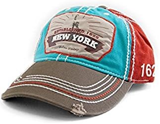 New York 1625 Vintage Baseball Cap (6 Styles Available) (Red/Turq/Grey)  One Size