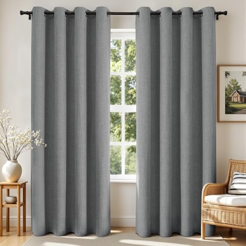 Joydeco Blackout Curtains 84 Inches Long 2 Panels Burg, Room Darkening Curtains for Bedroom, 100% Black Out Textured Thermal Drapes Privacy Protection 2 Panels Set(W52 x L84 Inch, Light Grey)
