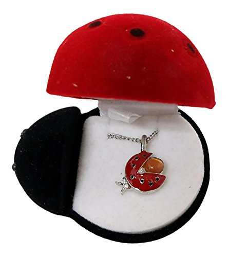 Ladybug Pendant Necklace In Ladybug Shaped Velveteen Box