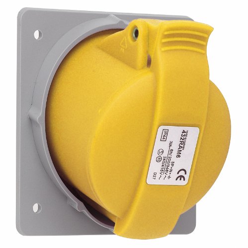 MK Commando K9767 16A 2P+E 100-130V Angled Socket Outlet (IP44) - Yellow