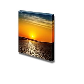 Canvas Prints Wall Art - Beautiful View/Scenery of Asphalt Road in Red Sunset | Modern Wall Decor/Home Art Stretched Gallery Canvas Wraps Giclee Print & Ready to Hang - 12" x 12"