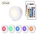 LUNSY RGB Puck Light, Color Changing Under Cabinet Lighting, Wireless Under Counter Shelf RGBW Closet Lighting for Bedroom Hallway Cabinet Wardrobe, 16 Colors, 4 Modes - 6 Pack