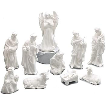 10 Piece White Porcelain Miniature Nativity Figurine Set Beautiful Christmas Decor