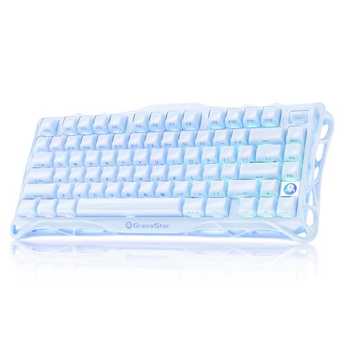 GravaStar Mercury K1 75% Clavier Gaming Blue, Clavier Mécanique en Alliage d’Aluminium, Gasket Mount Hot-Swap, Switchs Linéaires, Rétroéclairage RGB, Sans Fil pour Jeu, Bureau et Cadeaux