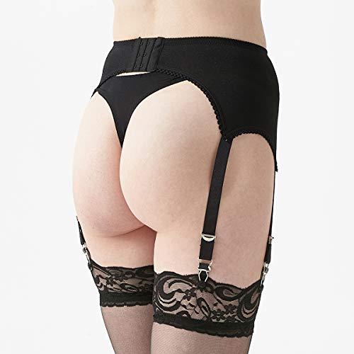 Women's Sexy Lace Front Panel Garter Belt with 6 Strap Metal Clip for Stockings/Lingerie Black XL